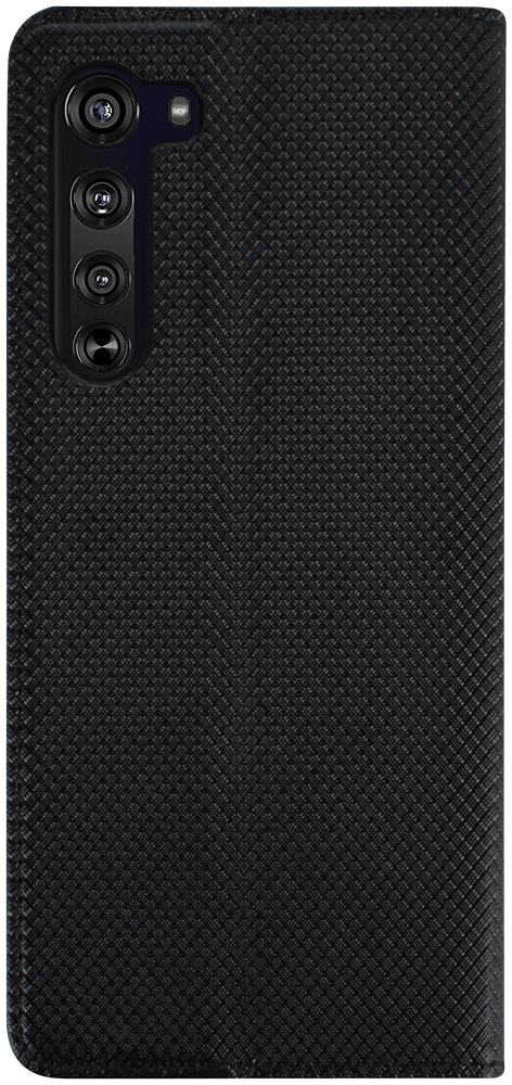 Motorola Edge oldalra nyíló flipes bőrtok rombusz mintás fekete