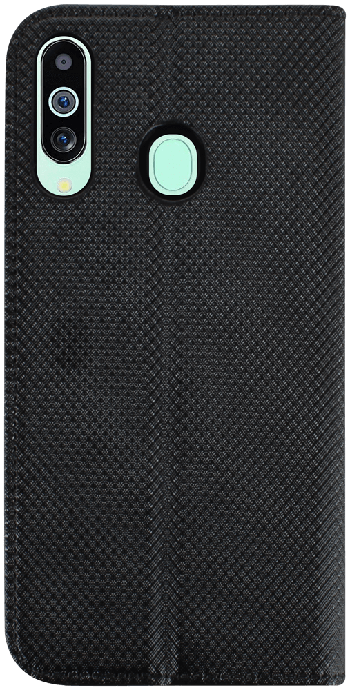 Samsung Galaxy A60 (SM-A6060) oldalra nyíló flipes bőrtok rombusz mintás fekete