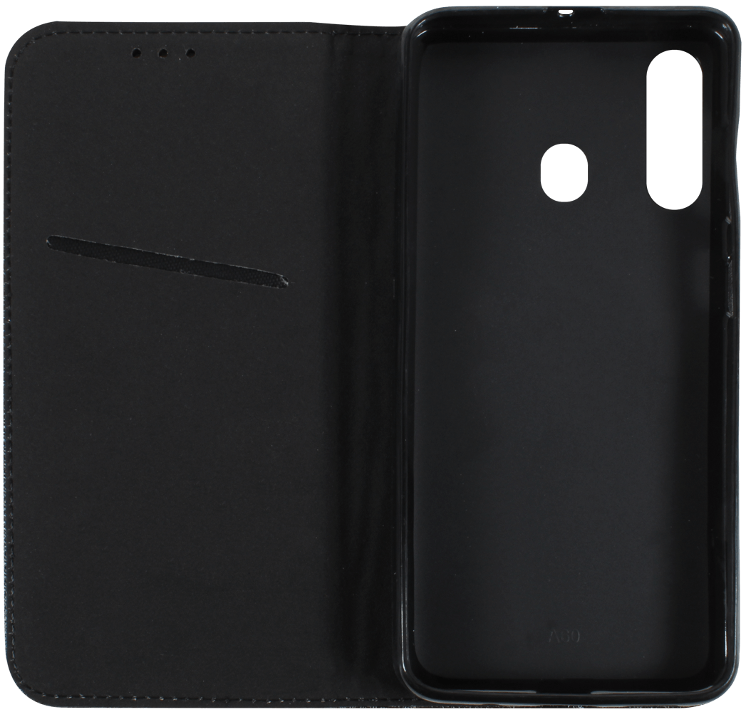 Samsung Galaxy A60 (SM-A6060) oldalra nyíló flipes bőrtok rombusz mintás fekete