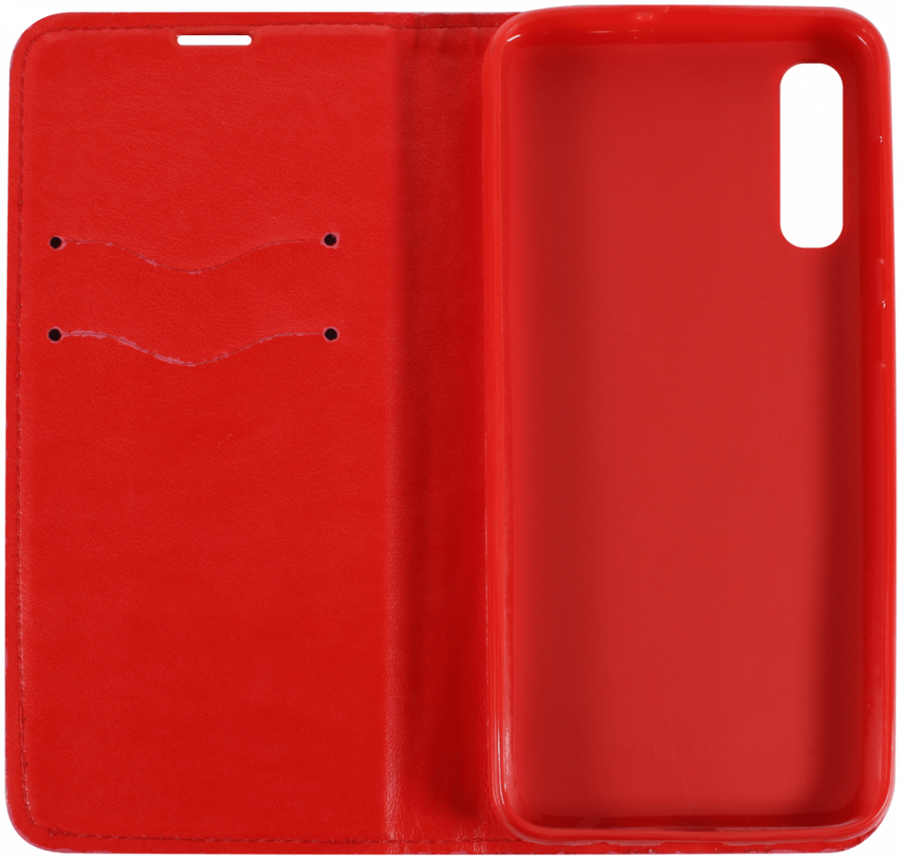 Samsung Galaxy A50 (SM-505) oldalra nyíló flipes bőrtok asztali tartó funkciós piros