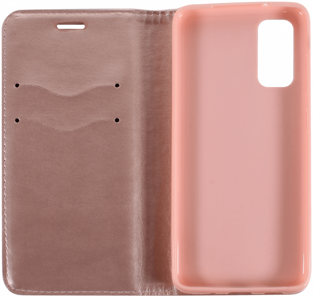 Samsung Galaxy S20 (SM-G980F) oldalra nyíló flipes bőrtok asztali tartó funkciós rozéarany