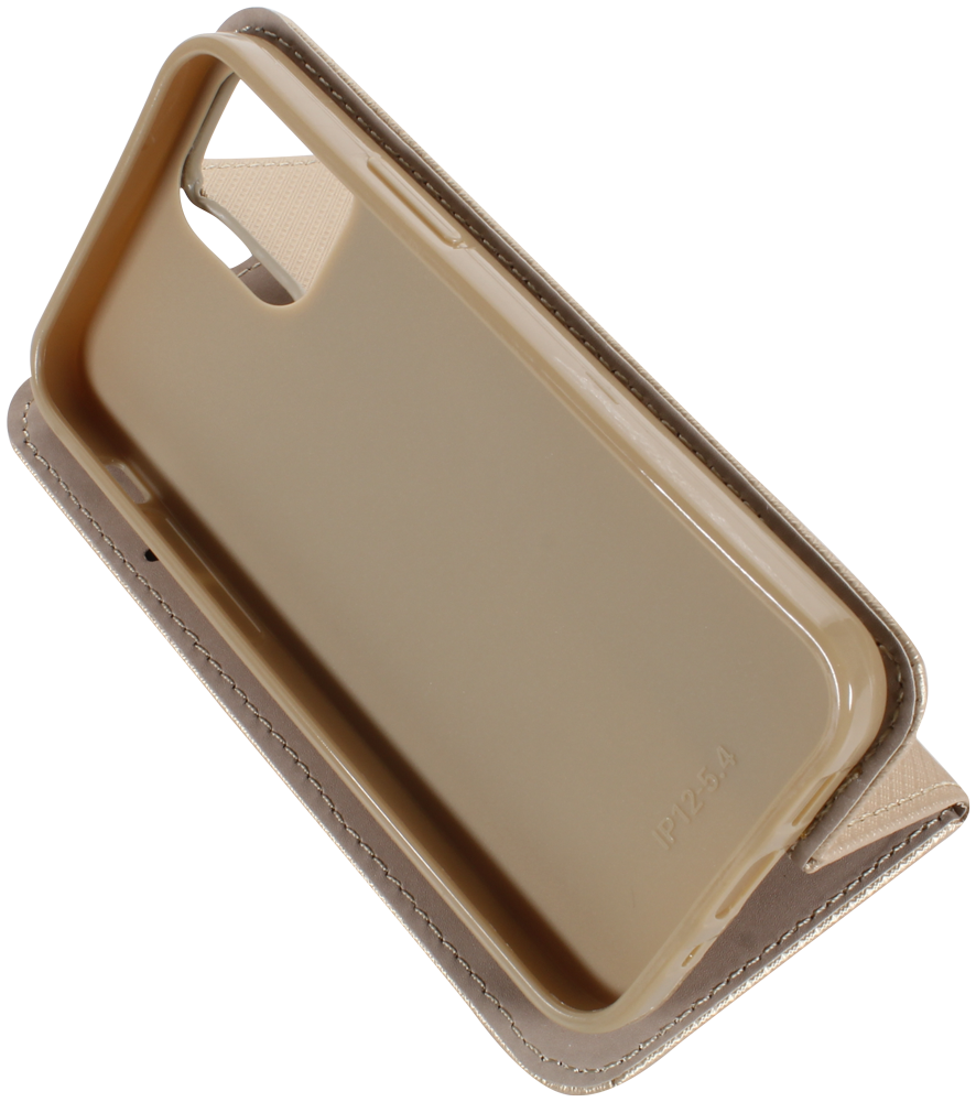 Apple iPhone 12 Mini oldalra nyíló flipes bőrtok rombusz mintás arany