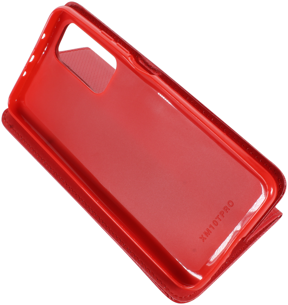 Xiaomi Mi 10T Pro oldalra nyíló flipes bőrtok rombusz mintás piros