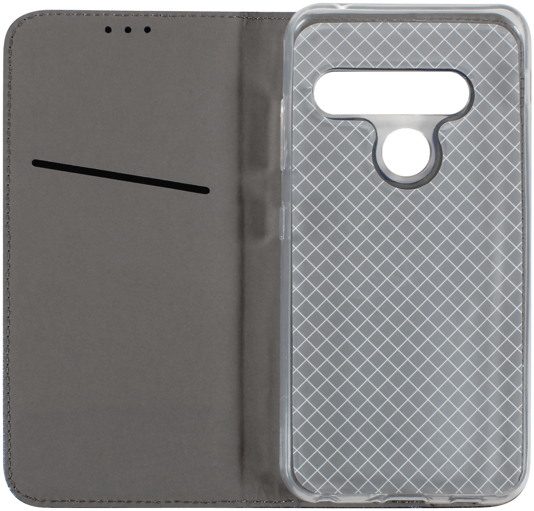 LG G8s ThinQ oldalra nyíló flipes bőrtok rombusz mintás sötétkék