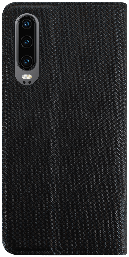 Huawei P30 oldalra nyíló flipes bőrtok rombusz mintás fekete