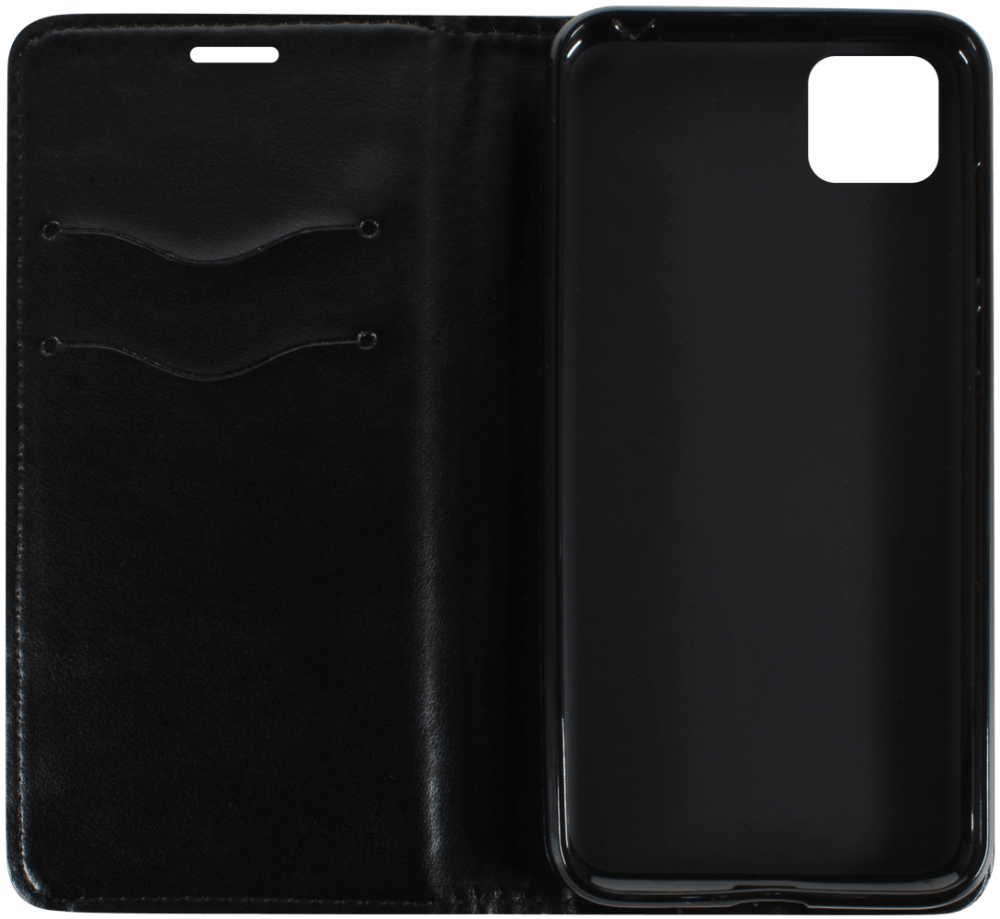 Huawei Y5P oldalra nyíló flipes bőrtok asztali tartó funkciós fekete