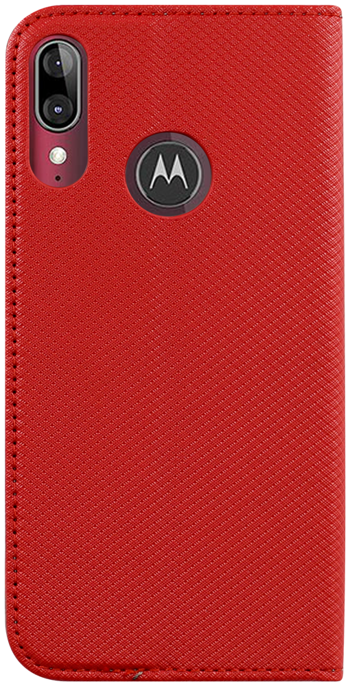 Motorola Moto E6 Plus oldalra nyíló flipes bőrtok rombusz mintás piros