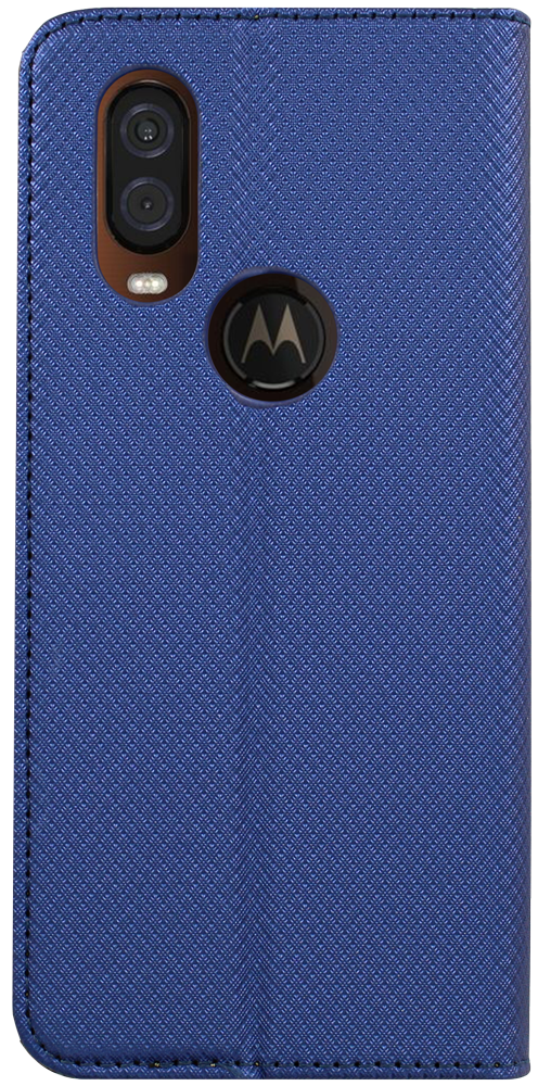 Motorola One Vision oldalra nyíló flipes bőrtok rombusz mintás sötétkék