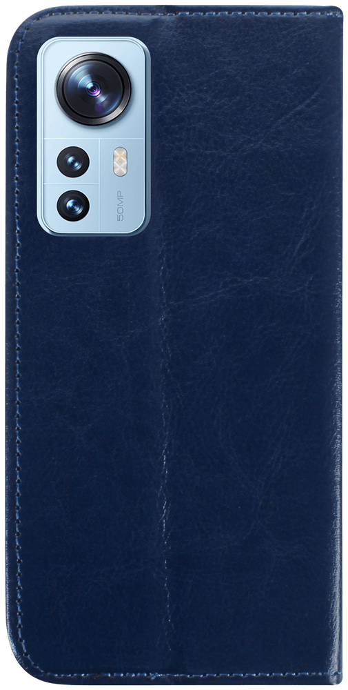 Xiaomi 12 oldalra nyíló flipes bőrtok valódi bőr sötétkék