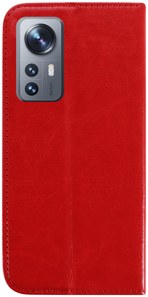 Xiaomi 12X oldalra nyíló flipes bőrtok valódi bőr piros