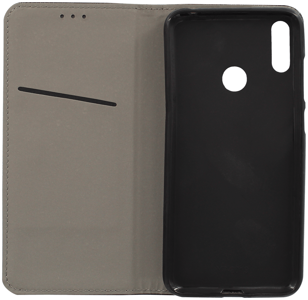 Huawei Y7 2019 oldalra nyíló flipes bőrtok rombusz mintás fekete