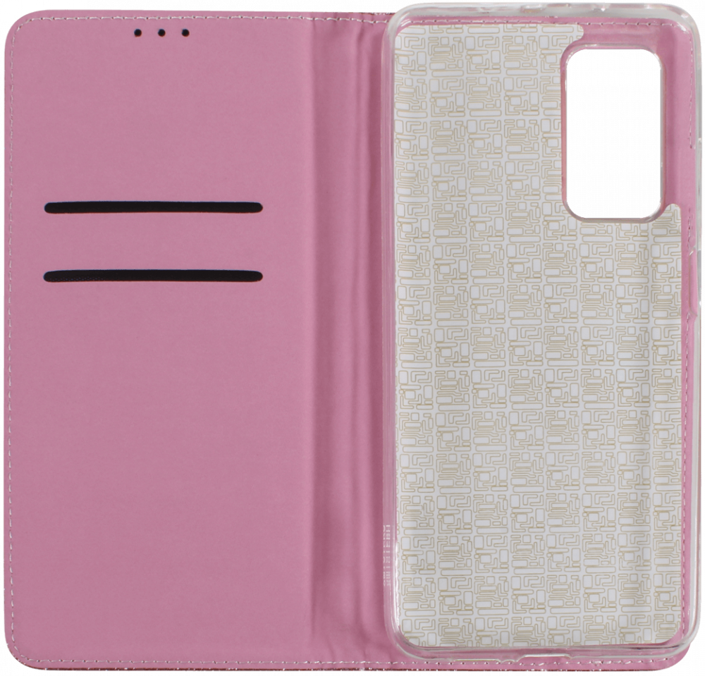 Xiaomi Mi 10T 5G oldalra nyíló flipes bőrtok csillámos rozéarany