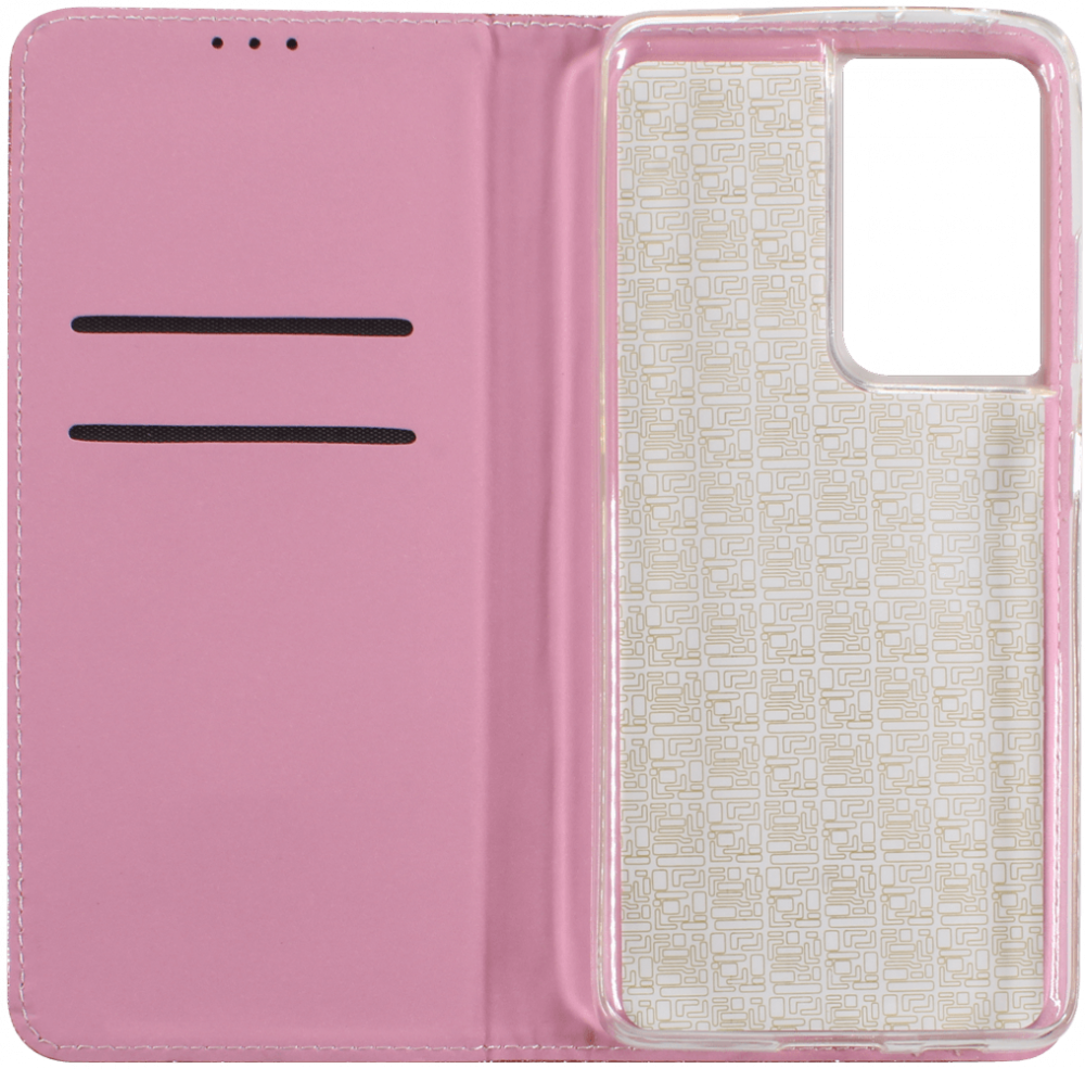 Samsung Galaxy S21 Ultra 5G (SM-G998B) oldalra nyíló flipes bőrtok csillámos rozéarany