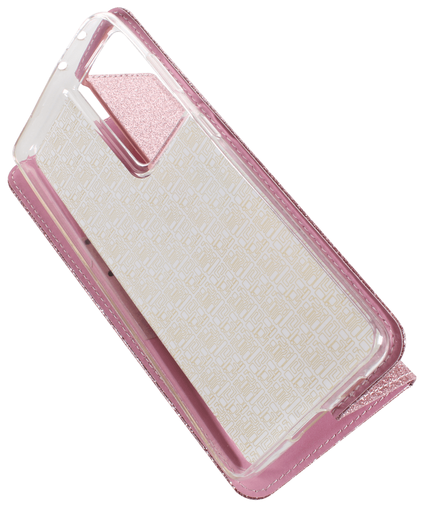 Samsung Galaxy S21 Ultra 5G (SM-G998B) oldalra nyíló flipes bőrtok csillámos rozéarany