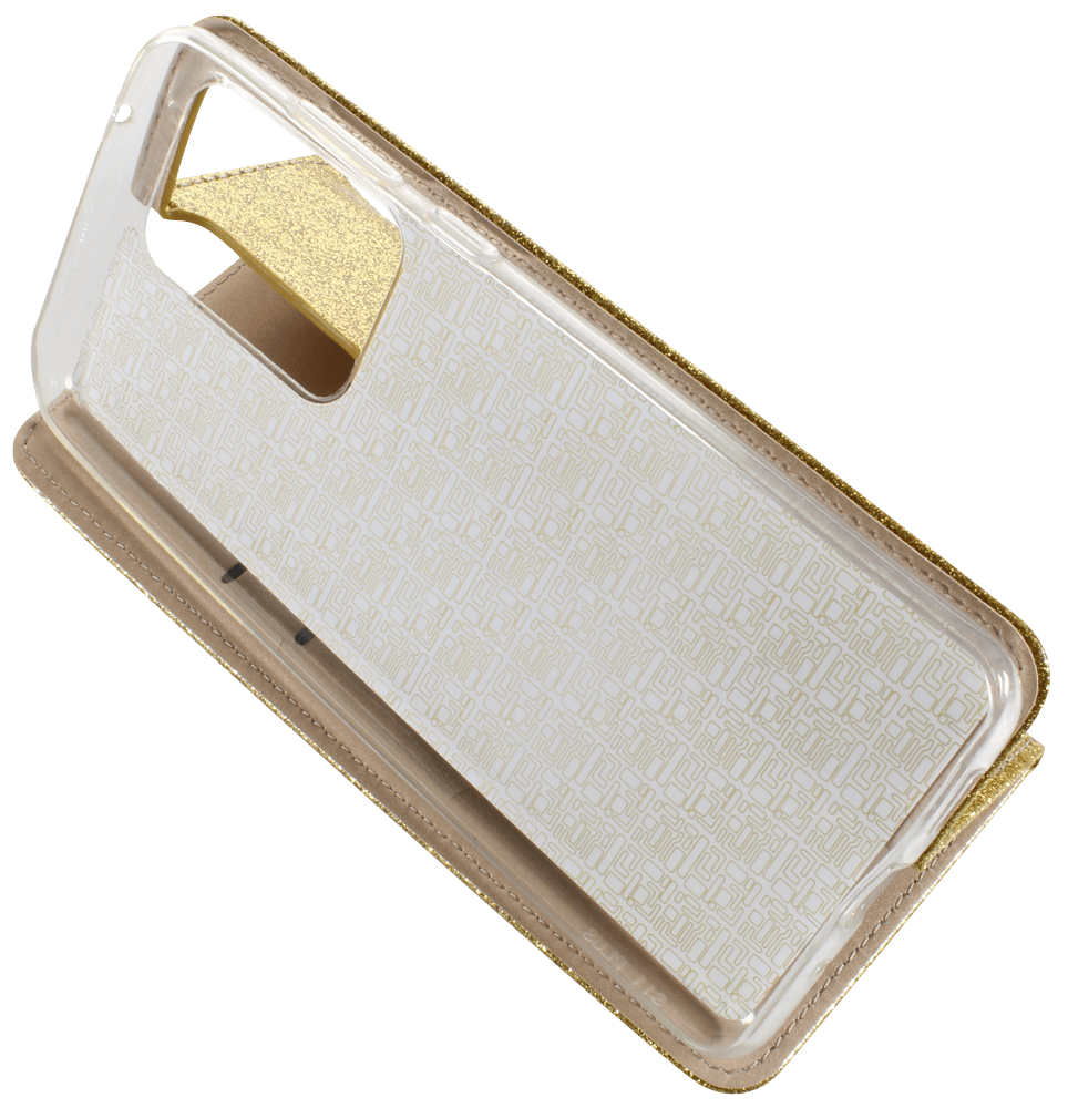 Samsung Galaxy S20 Ultra (SM-G988B) oldalra nyíló flipes bőrtok csillámos arany