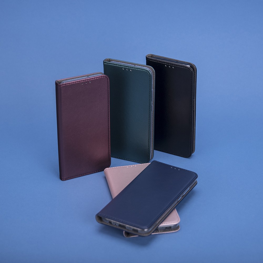 LG K50S oldalra nyíló flipes bőrtok asztali tartó funkciós sötétkék