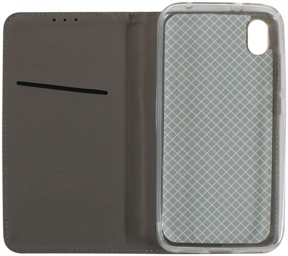 Xiaomi Redmi 7A oldalra nyíló flipes bőrtok asztali tartó funkciós arany