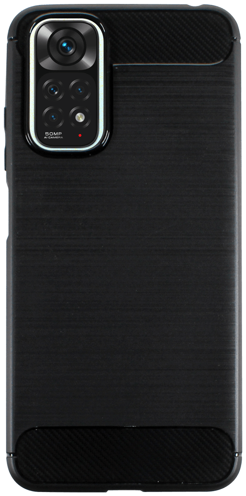 Xiaomi Redmi Note 11 ütésálló szilikon tok szálcsiszolt-karbon minta légpárnás sarok fekete