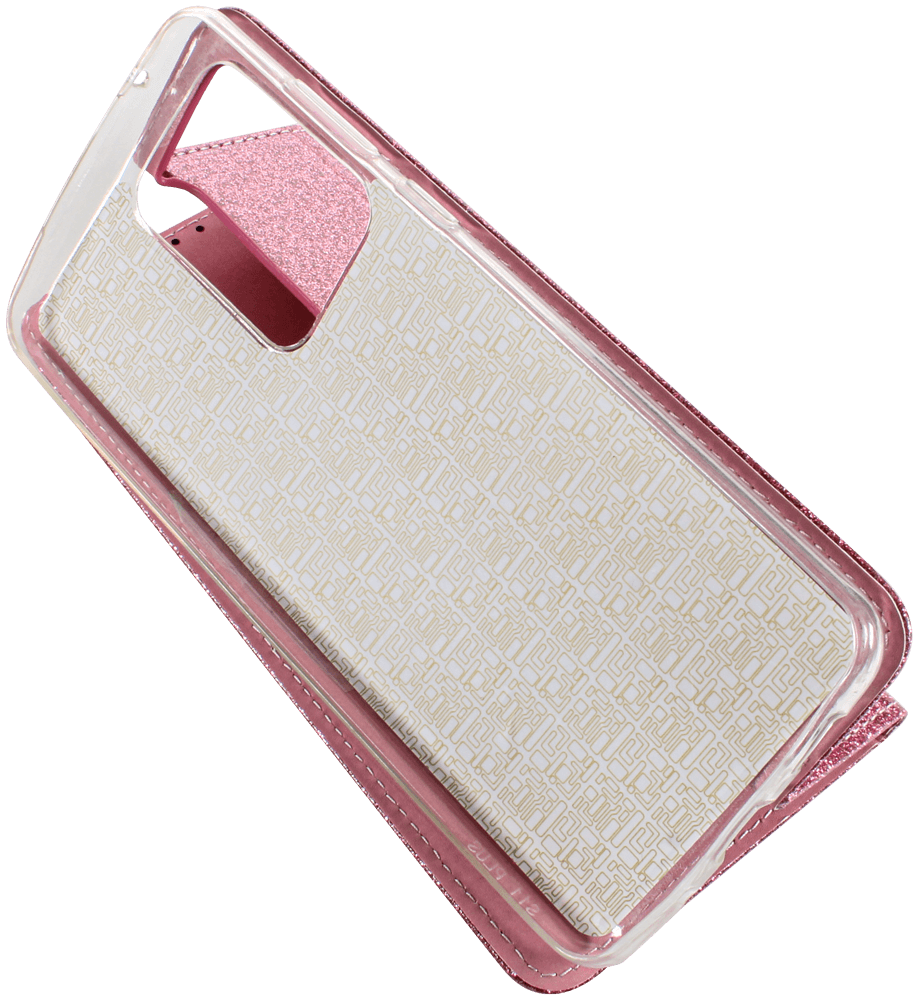 Samsung Galaxy S20 Ultra (SM-G988B) oldalra nyíló flipes bőrtok csillámos rózsaszín