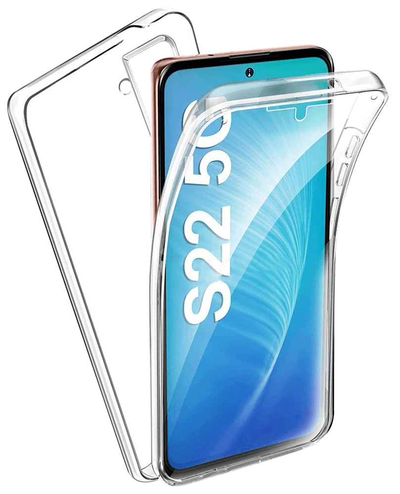 Samsung Galaxy S22 5G (SM-S901B) kemény hátlap szilikon előlap 360° védelem kameravédővel átlátszó