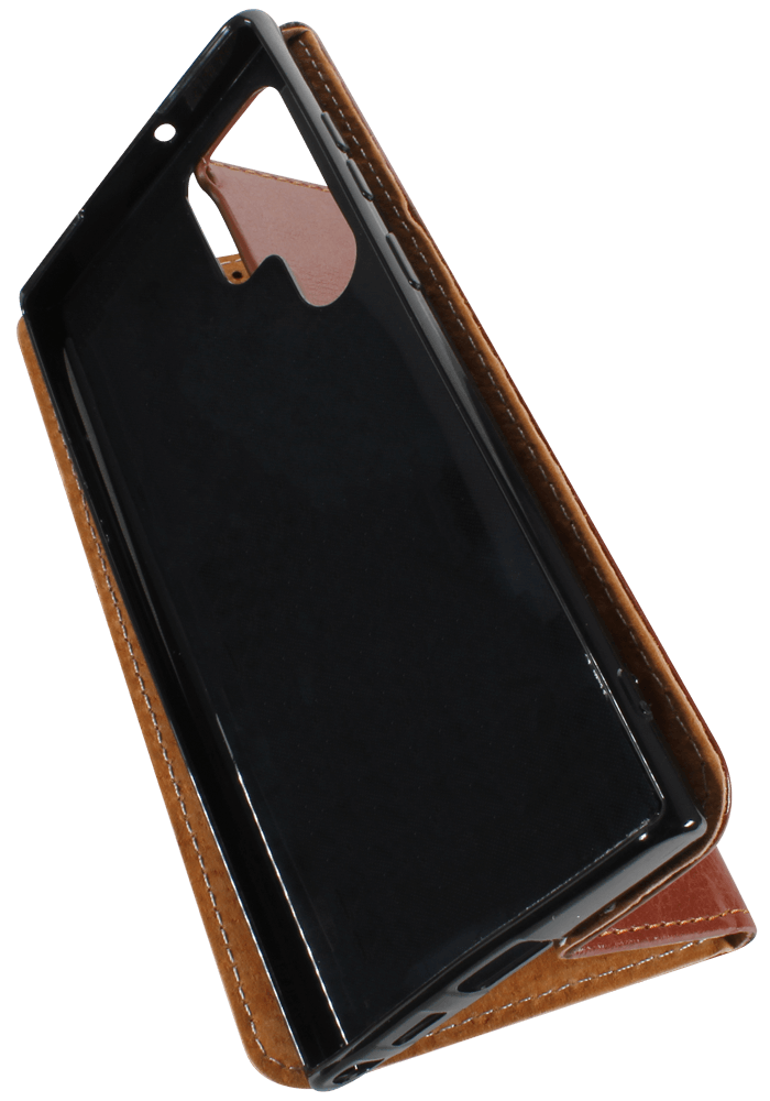 Samsung Galaxy S22 Ultra 5G (SM-S908B) oldalra nyíló flipes bőrtok valódi bőr barna