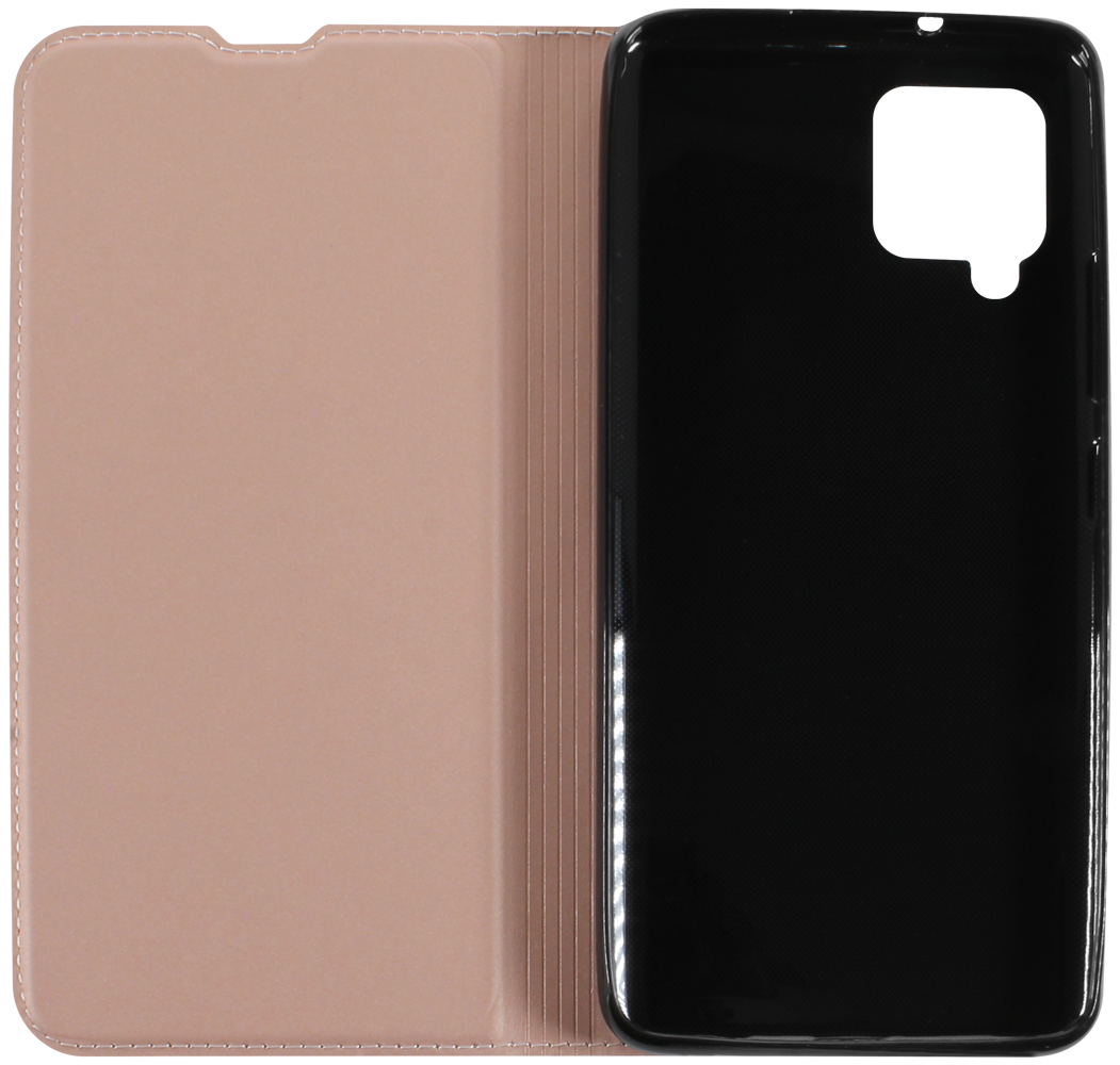 Samsung Galaxy A42 5G (SM-A426B) oldalra nyíló flipes bőrtok elől-hátul mágneses rozéarany