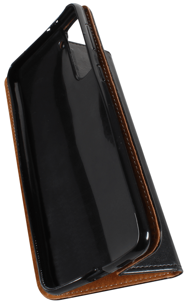 Samsung Galaxy S21 Plus 5G (SM-G996B) oldalra nyíló flipes bőrtok valódi bőr fekete