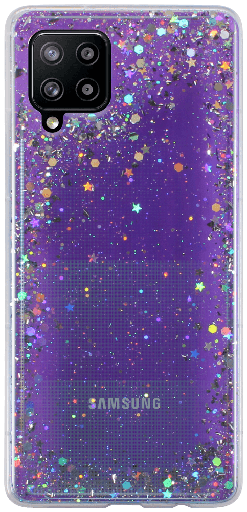 Samsung Galaxy A42 5G (SM-A426B) kemény hátlap szilikon kerettel flitteres átlátszó lila