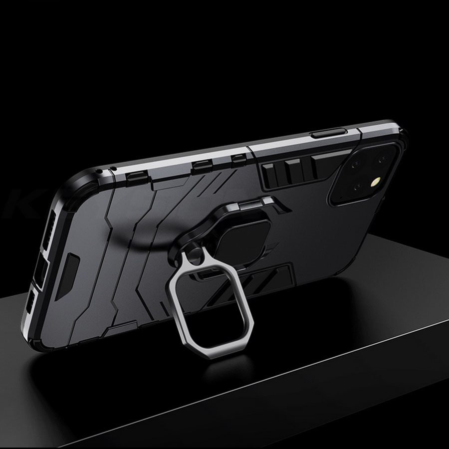 Xiaomi Poco F3 ütésálló tok légpárnás sarkas, hibrid Ring Armor fekete