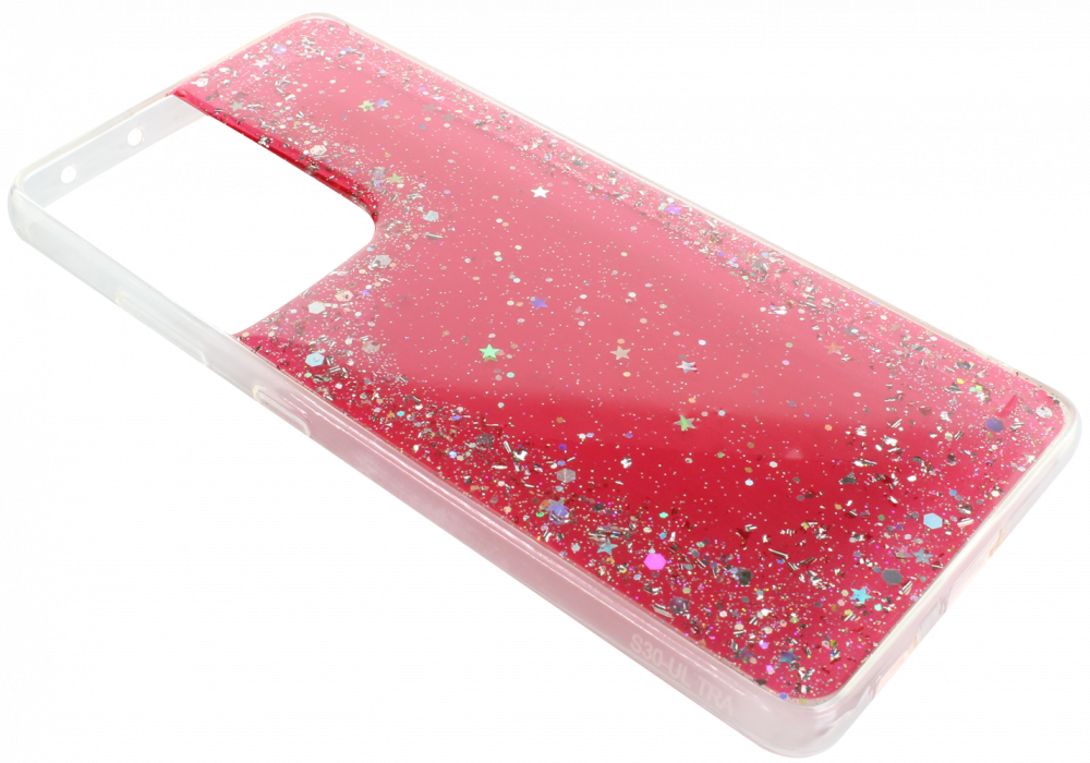 Samsung Galaxy A42 5G (SM-A426B) kemény hátlap szilikon kerettel flitteres átlátszó piros