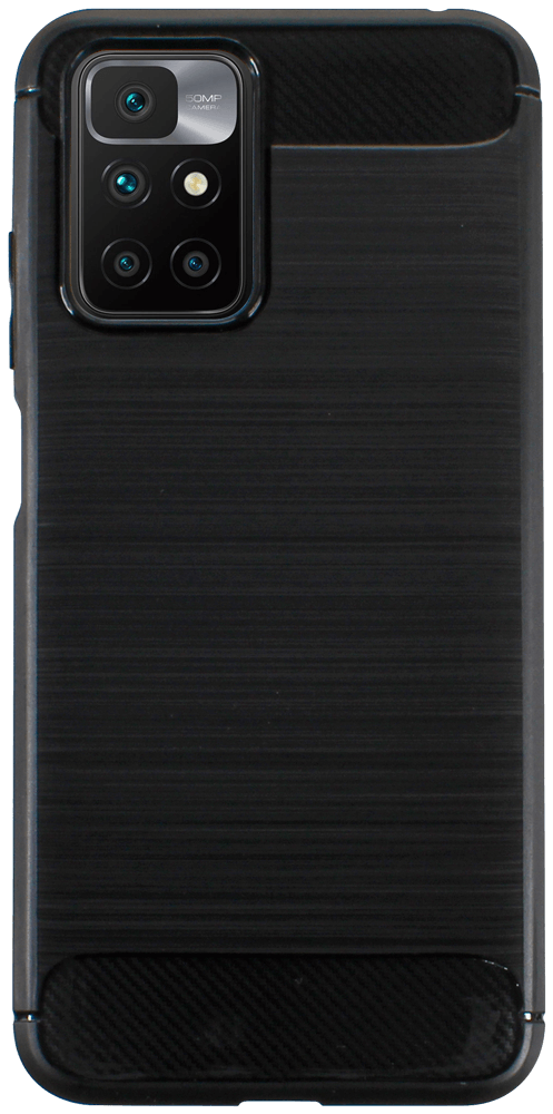 Xiaomi Redmi 10 ütésálló szilikon tok szálcsiszolt-karbon minta légpárnás sarok fekete