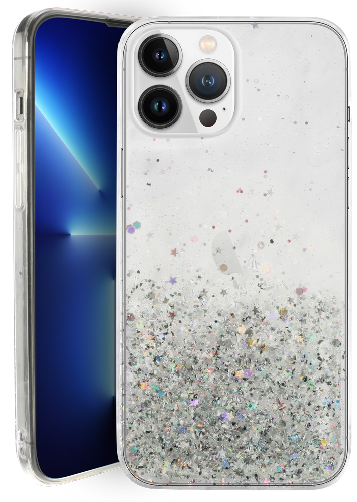 Samsung Galaxy S22 Ultra 5G (SM-S908B) kemény hátlap szilikon kerettel flitteres átlátszó