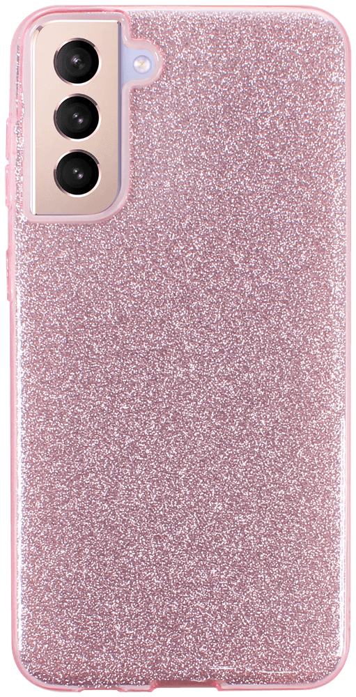 Samsung Galaxy S21 Plus 5G (SM-G996B) szilikon tok kivehető ezüst csillámporos réteg halvány rózsaszín