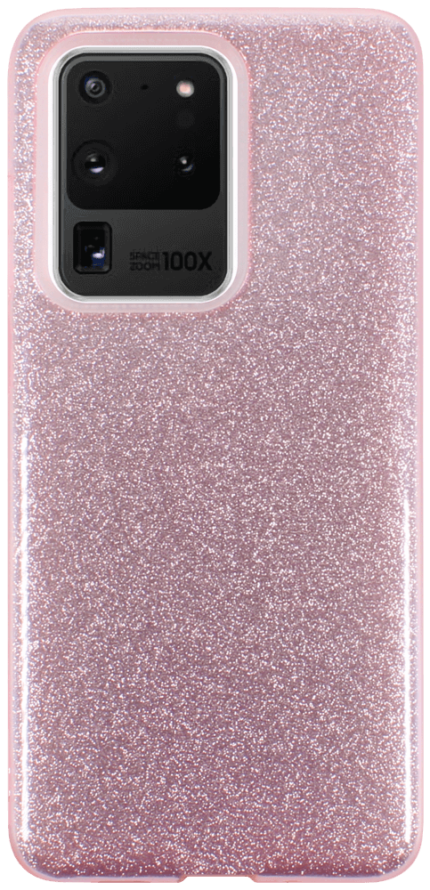 Samsung Galaxy S20 Ultra (SM-G988B) szilikon tok kivehető ezüst csillámporos réteg halvány rózsaszín