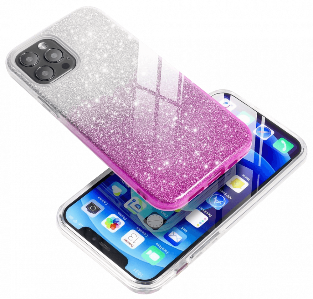 Samsung Galaxy S21 FE szilikon tok csillogó hátlap rózsaszín/ezüst