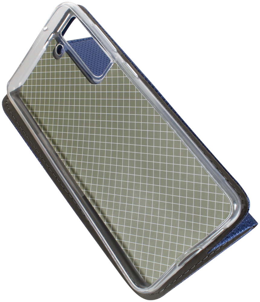 Samsung Galaxy S21 FE oldalra nyíló flipes bőrtok rombusz mintás sötétkék