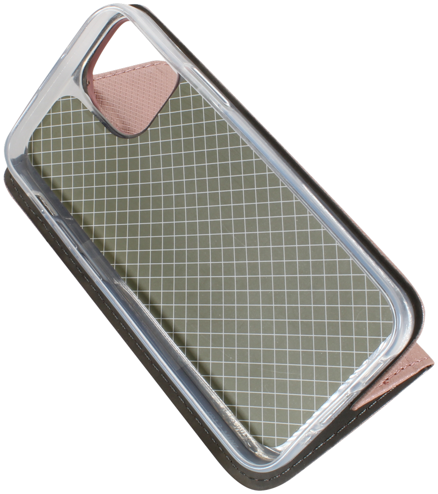 Apple iPhone 13 Mini oldalra nyíló flipes bőrtok rombusz mintás rozéarany