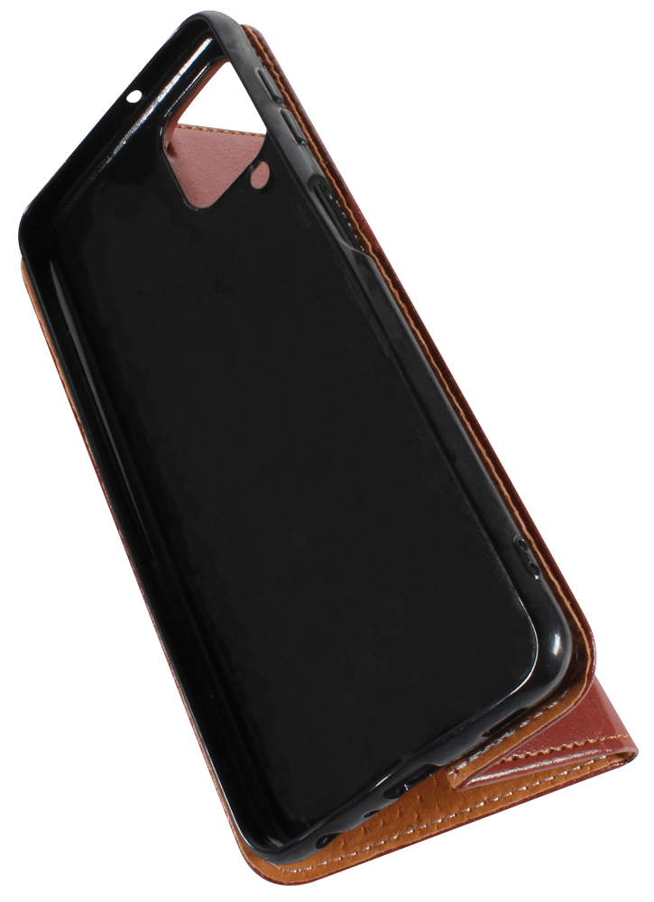 Samsung Galaxy A22 4G (SM-A225F) oldalra nyíló flipes bőrtok valódi bőr barna