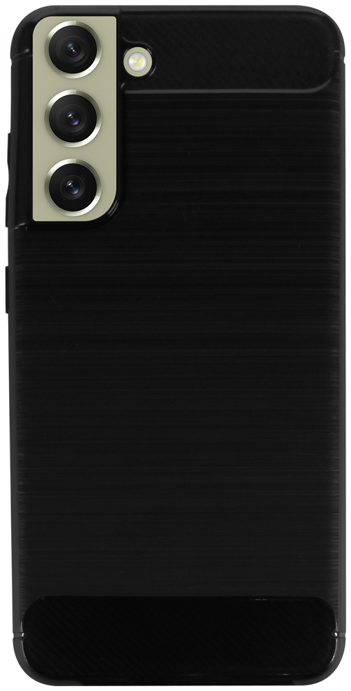 Samsung Galaxy S21 FE ütésálló szilikon tok szálcsiszolt-karbon minta légpárnás sarok fekete