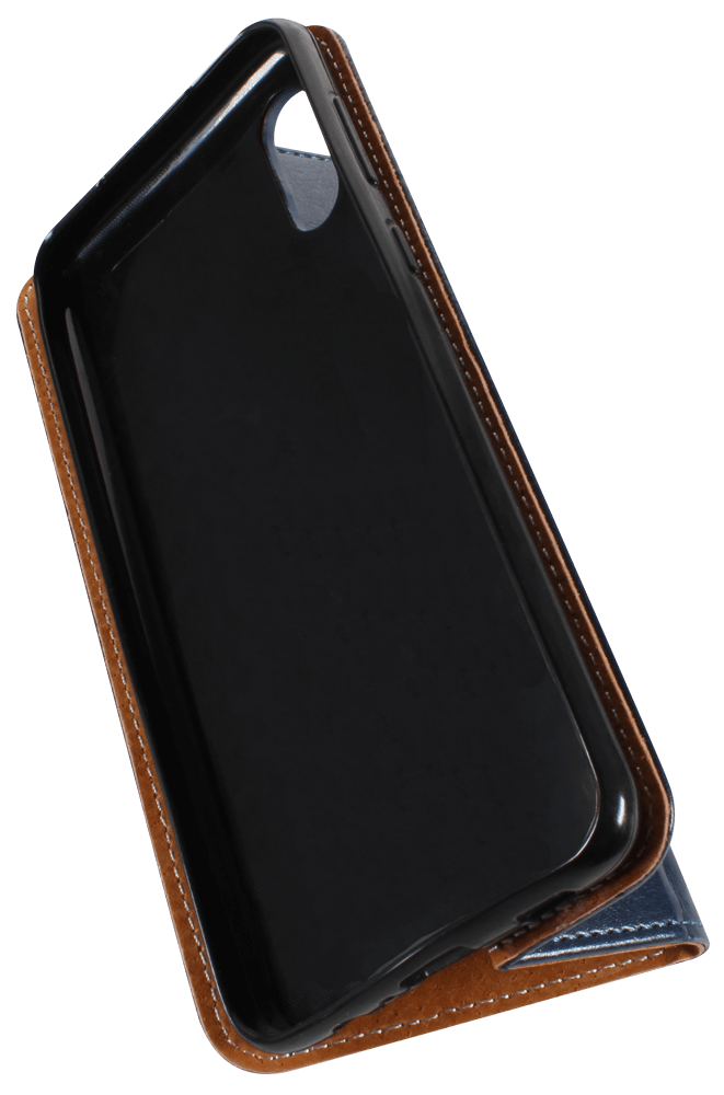 Samsung Galaxy M02 (SM-M022F) oldalra nyíló flipes bőrtok valódi bőr sötétkék