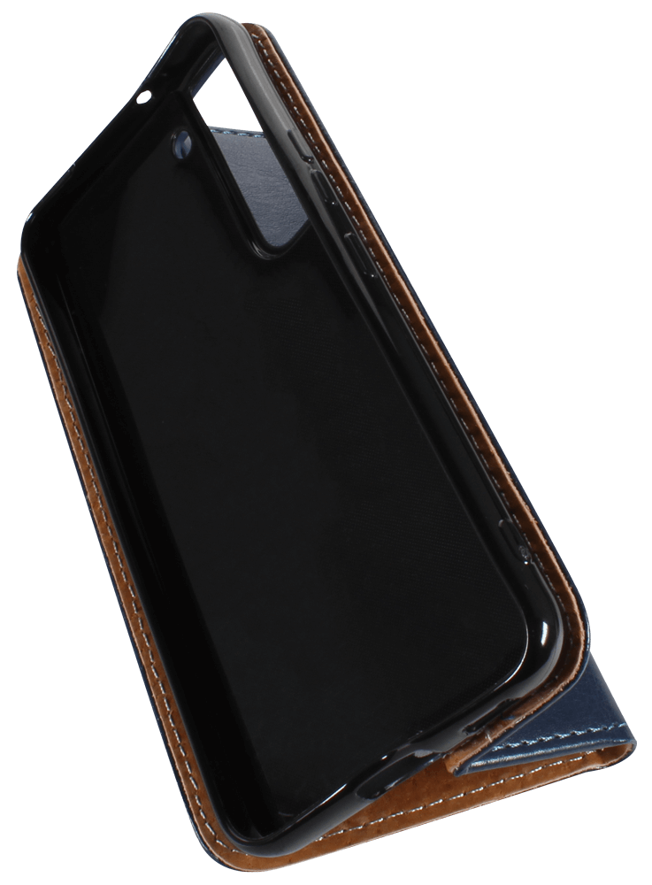 Samsung Galaxy S22 5G (SM-S901B) oldalra nyíló flipes bőrtok valódi bőr sötétkék