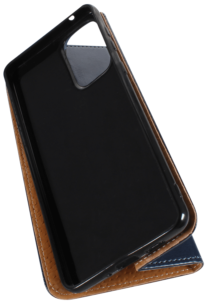 Samsung Galaxy A73 5G (SM-A736B) oldalra nyíló flipes bőrtok valódi bőr sötétkék