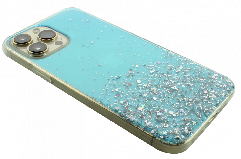 Samsung Galaxy S20 Plus (SM-G985F) kemény hátlap szilikon kerettel flitteres átlátszó kék