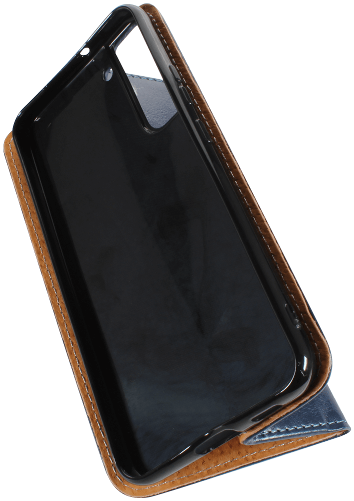 Samsung Galaxy S22 Plus 5G (SM-S906B) oldalra nyíló flipes bőrtok valódi bőr sötétkék