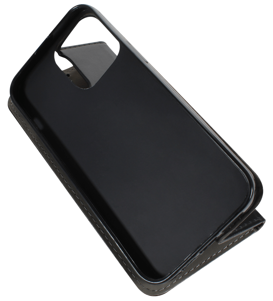 Apple iPhone 13 Pro Max oldalra nyíló flipes bőrtok asztali tartó funkciós fekete