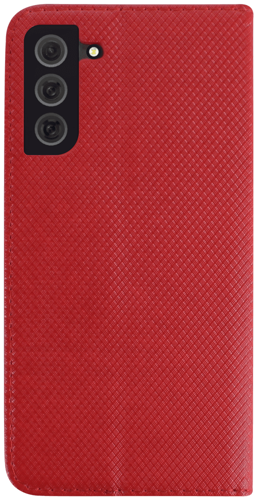 Samsung Galaxy S21 FE oldalra nyíló flipes bőrtok rombusz mintás piros
