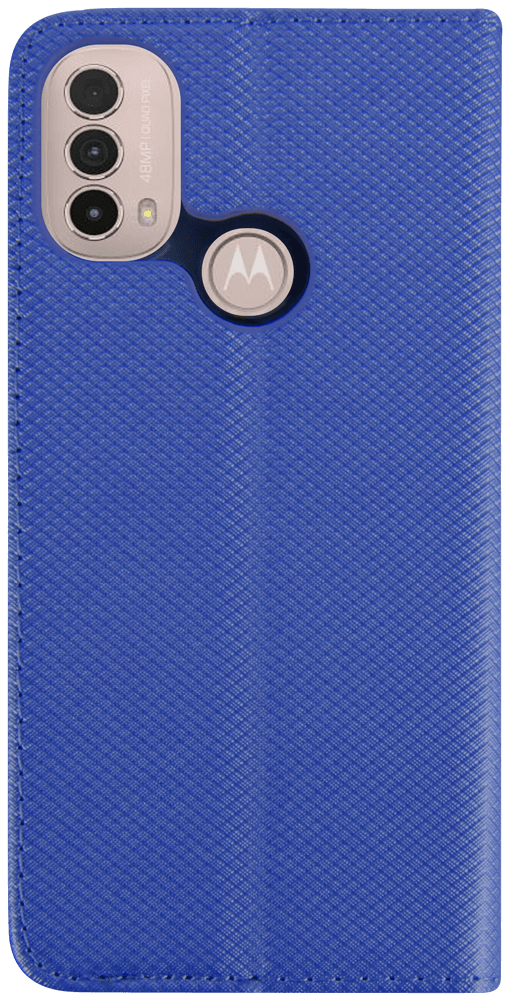 Motorola Moto E30 oldalra nyíló flipes bőrtok rombusz mintás sötétkék