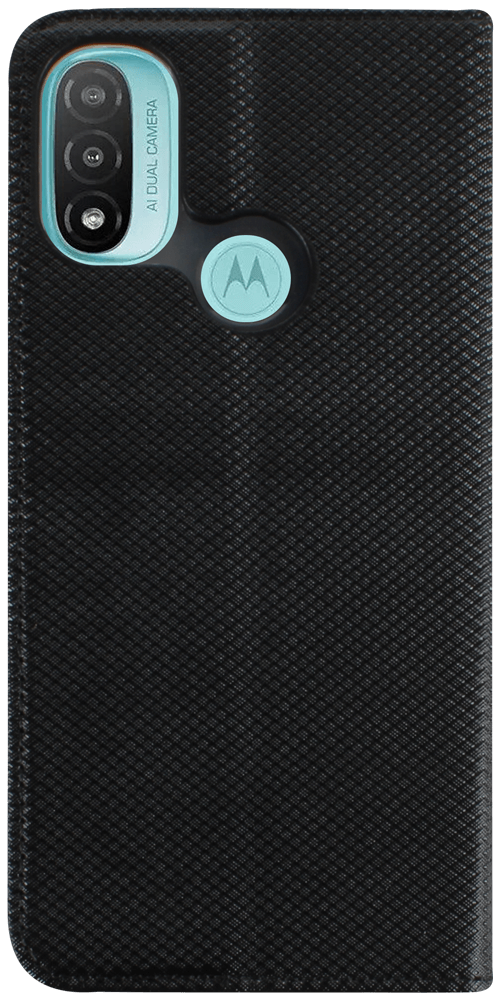 Motorola Moto E20 oldalra nyíló flipes bőrtok rombusz mintás fekete