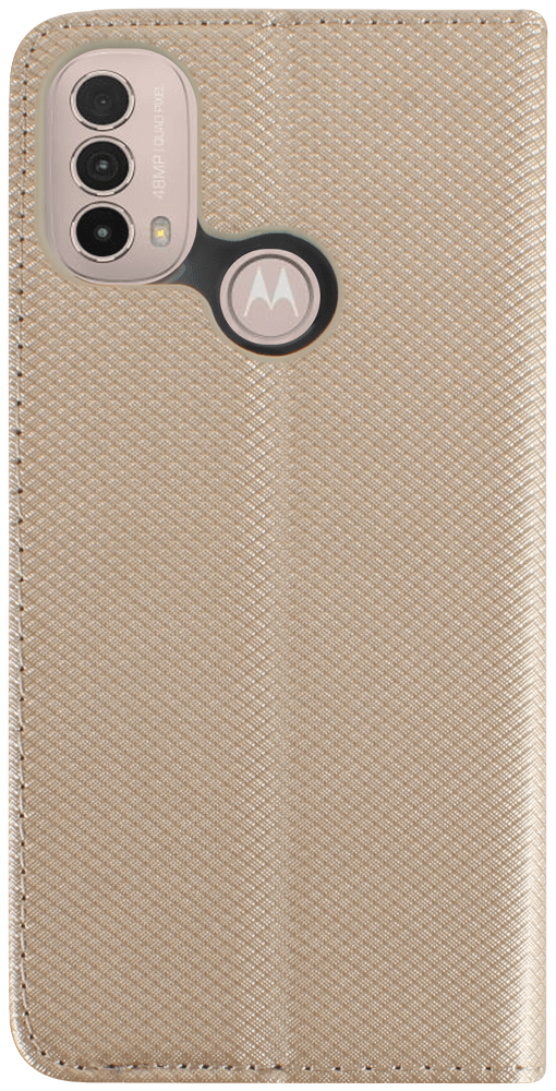 Motorola Moto E40 oldalra nyíló flipes bőrtok rombusz mintás arany