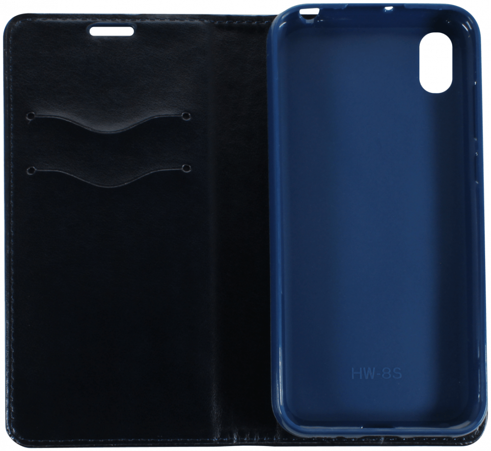 Huawei Y5 2019 oldalra nyíló flipes bőrtok asztali tartó funkciós sötétkék